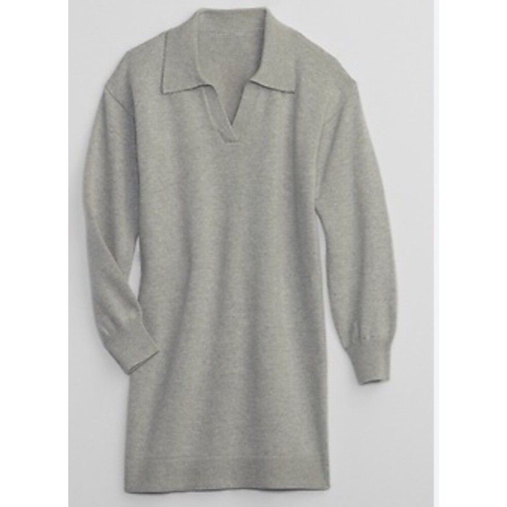 New Gap Cotton Knit Long Sleeve Girls Collared Sweater Dress Gray L 10